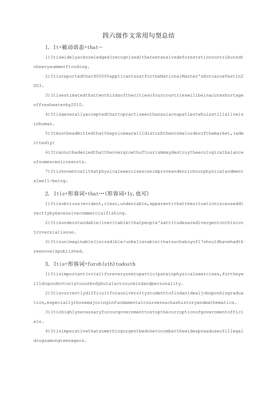 四六级作文常用句型总结.docx_第1页