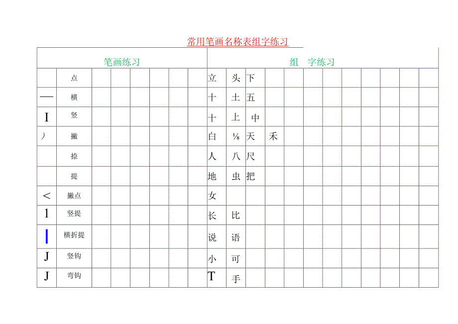 常用笔画名称表及组字练习（附写字姿势规范）.docx_第2页