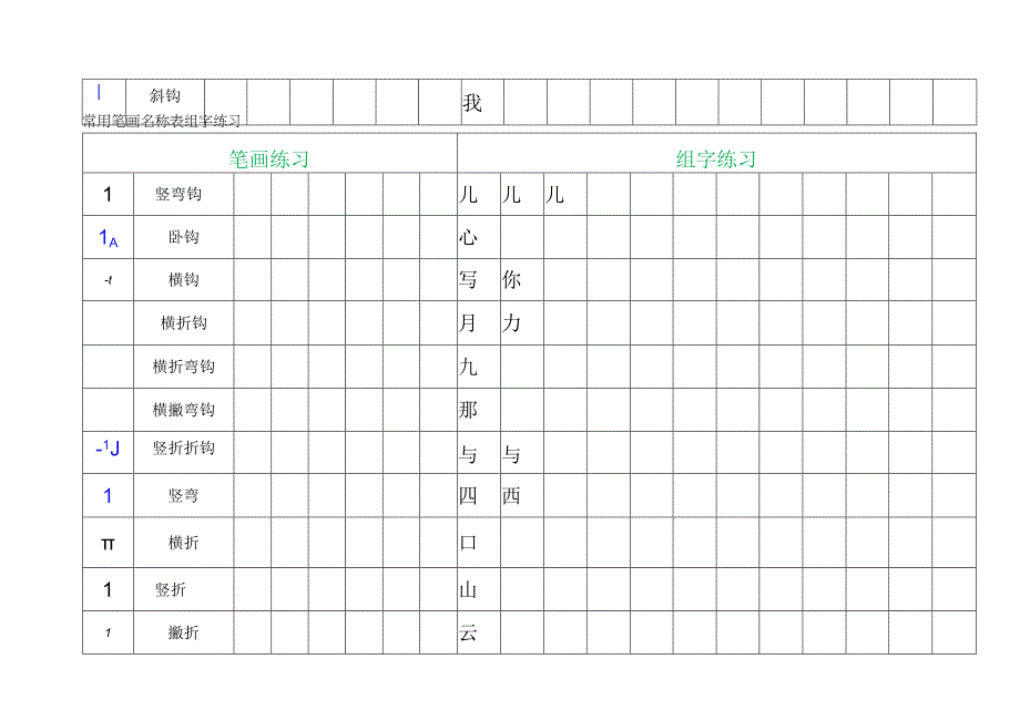 常用笔画名称表及组字练习（附写字姿势规范）.docx_第3页