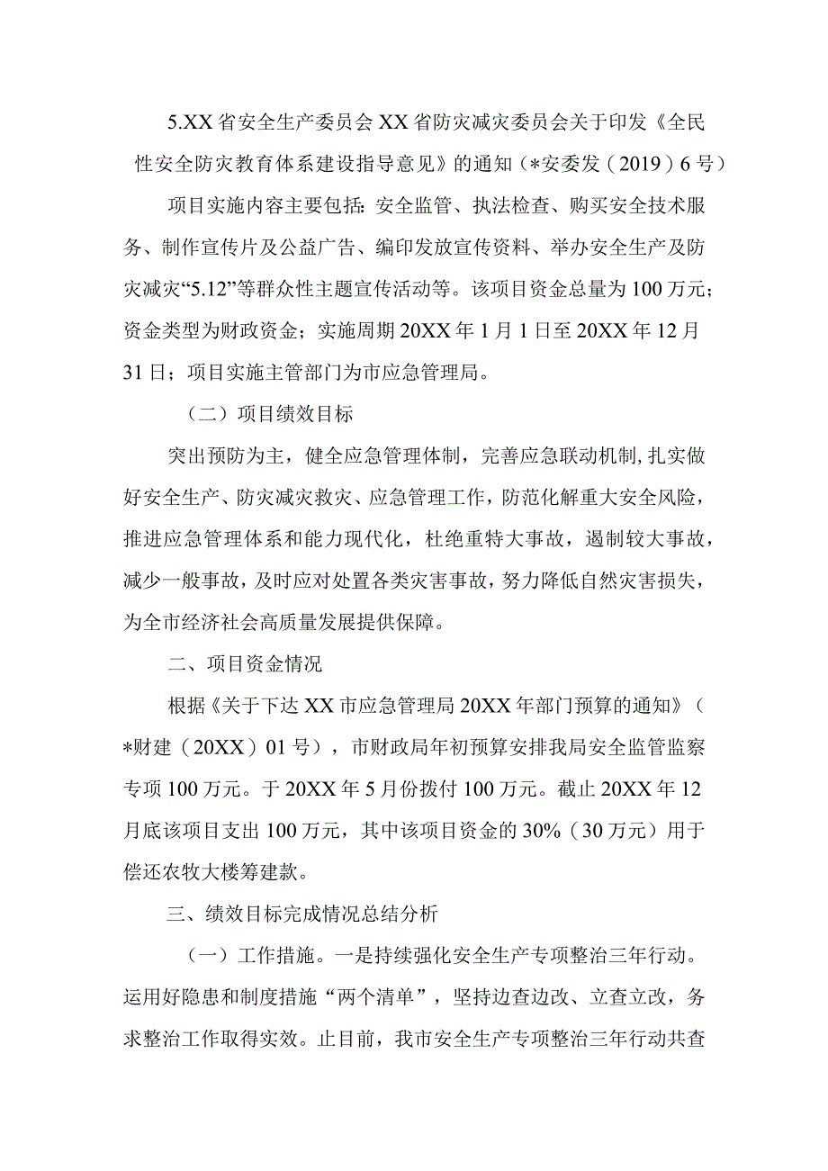 应急管理局20XX年市级预算项目支出绩效自评报告.docx_第2页