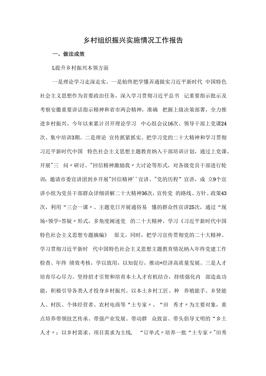 乡村组织振兴实施情况工作报告.docx_第1页