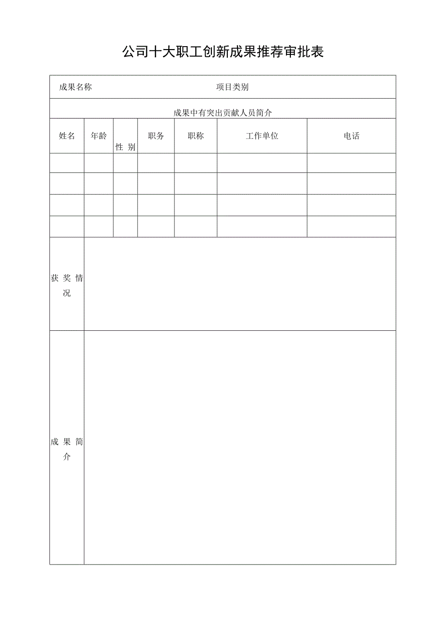 公司十大职工创新成果推荐审批表.docx_第1页