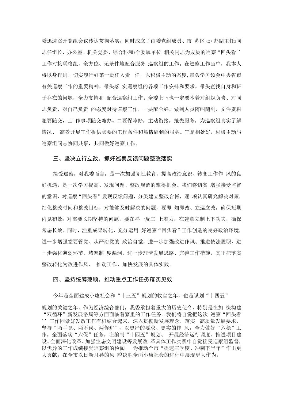 20201122在市委第二巡察组对市发改委党组巡察“回头看”工作动员会上的表态发言.docx_第2页