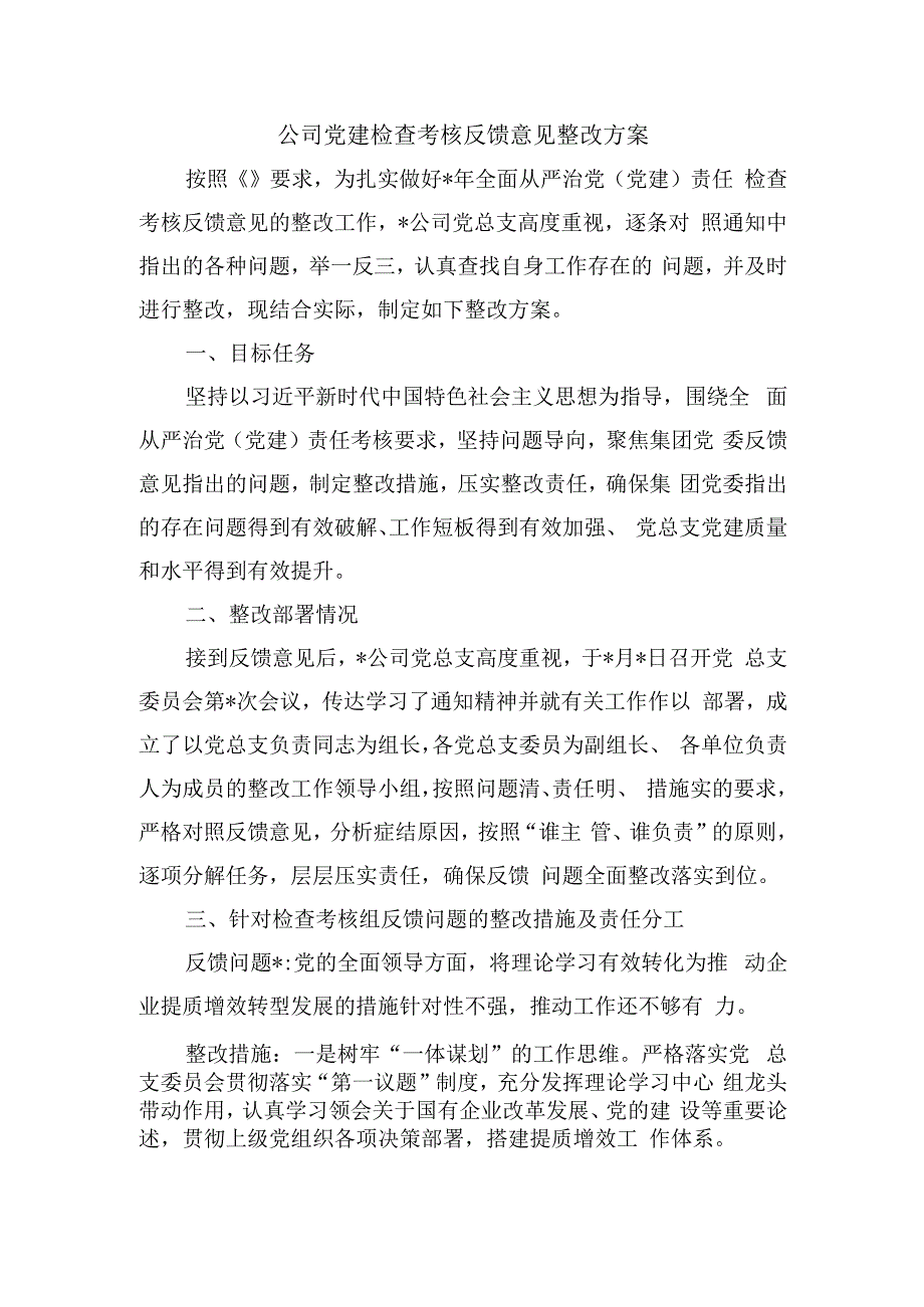 公司党建检查考核反馈意见整改方案.docx_第1页