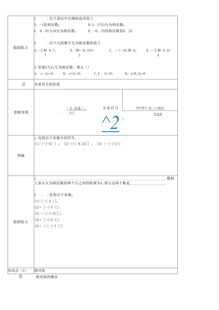 冀教版七年级上学期第1章第3节绝对数与相反数.docx_第2页