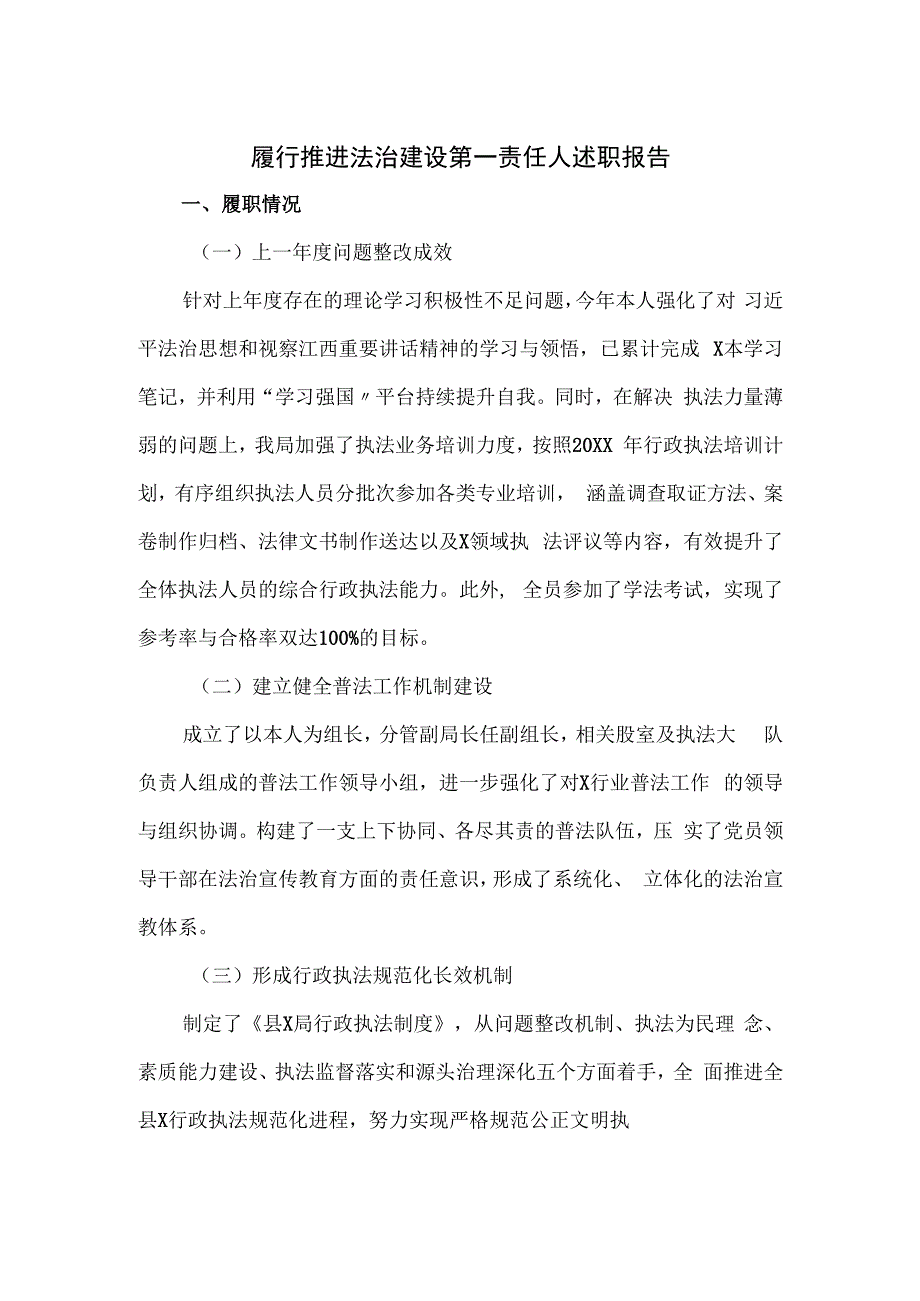 履行推进法治建设第一责任人述职报告.docx_第1页