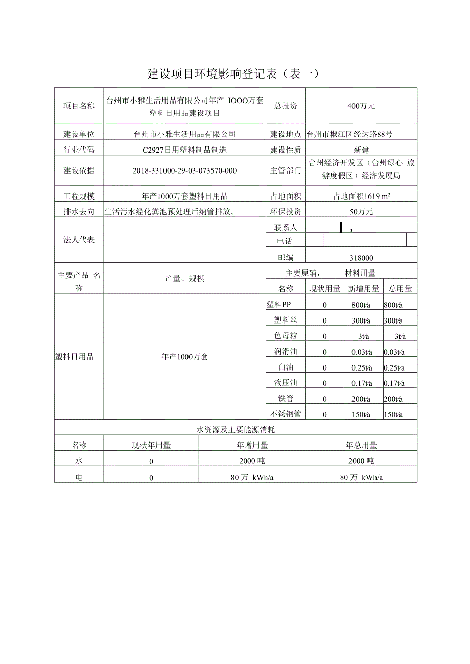 台州市小雅生活用品有限公司年产1000万套塑料日用品建设项目环境影响报告.docx_第3页