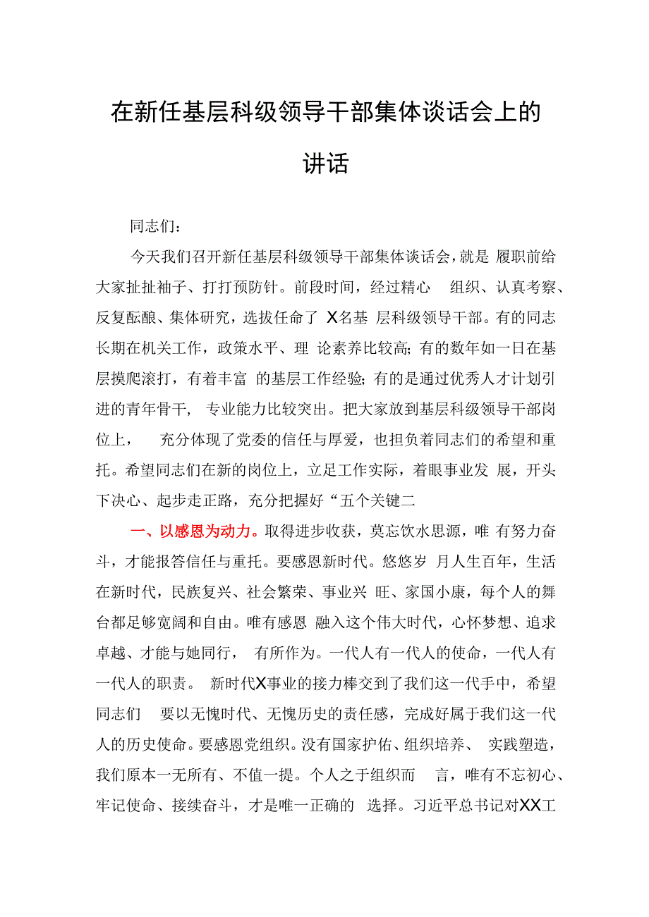 在新任领导干部集体谈话会上的讲话.docx_第1页