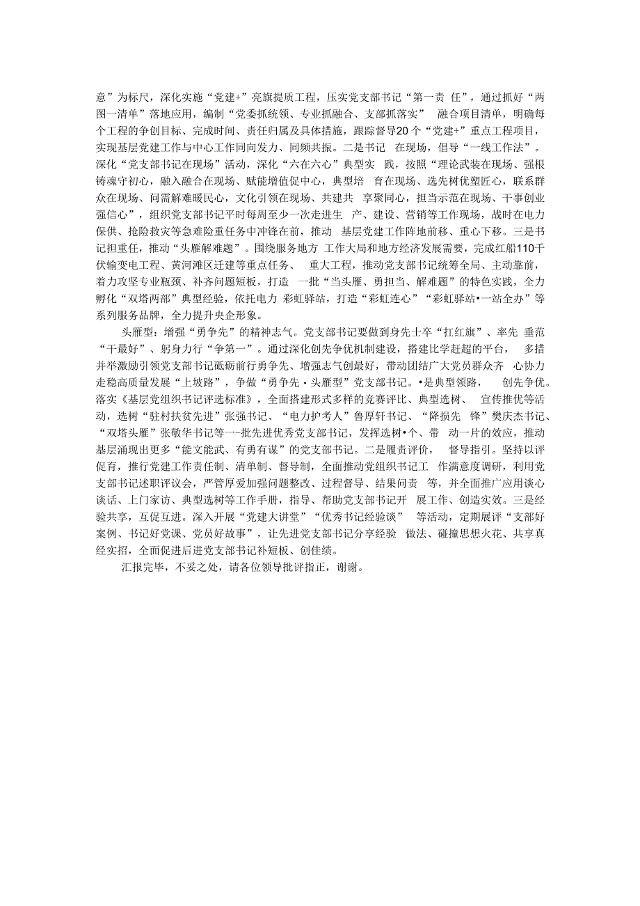 在国有企业基层党支部书记队伍建设工作座谈会上的汇报发言.docx_第2页