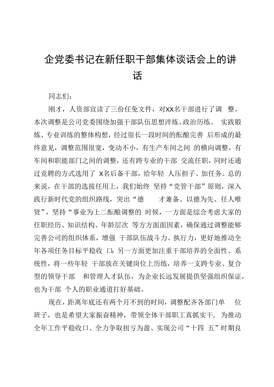 在新任职干部集体谈话会上的讲话.docx_第1页