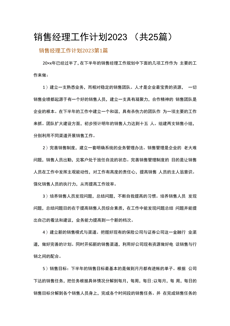 销售经理工作计划2023.docx_第1页