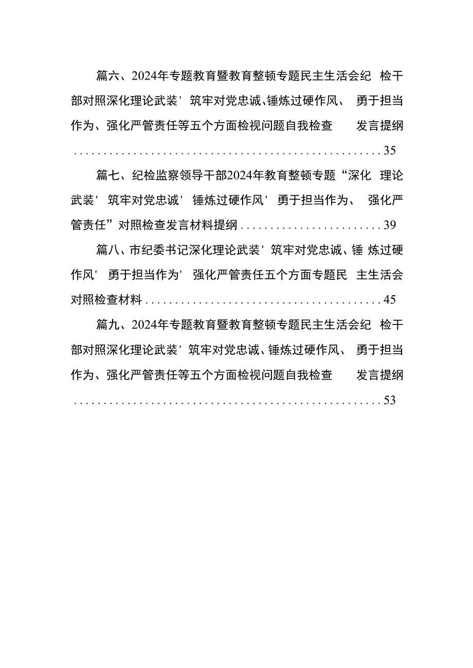 纪检监察领导干部2024年教育整顿专题“深化理论武装、筑牢对党忠诚、锤炼过硬作风、勇于担当作为、强化严管责任”对照检查发言材料提纲范.docx_第2页