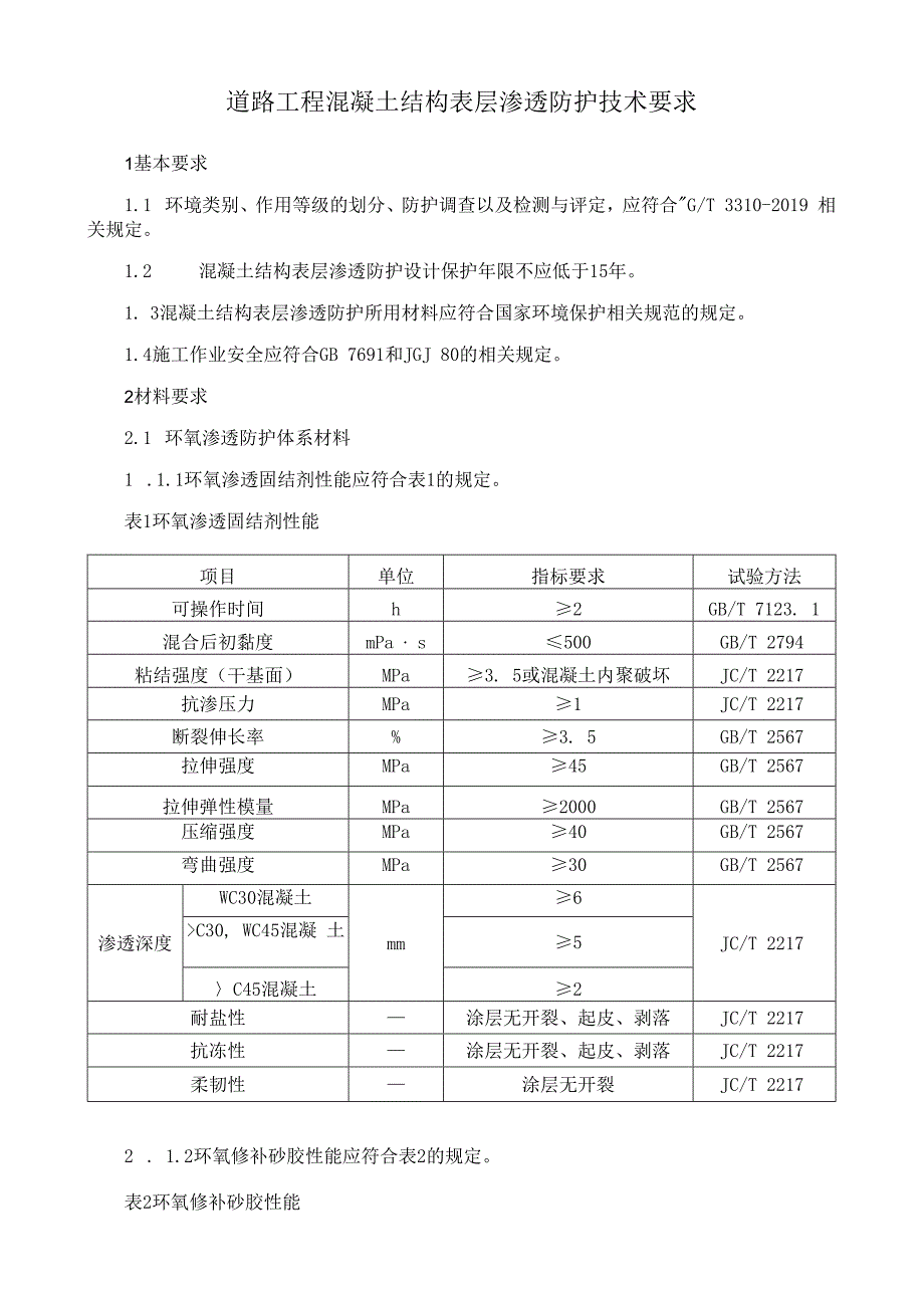 道路工程混凝土结构表层渗透防护技术要求.docx_第1页