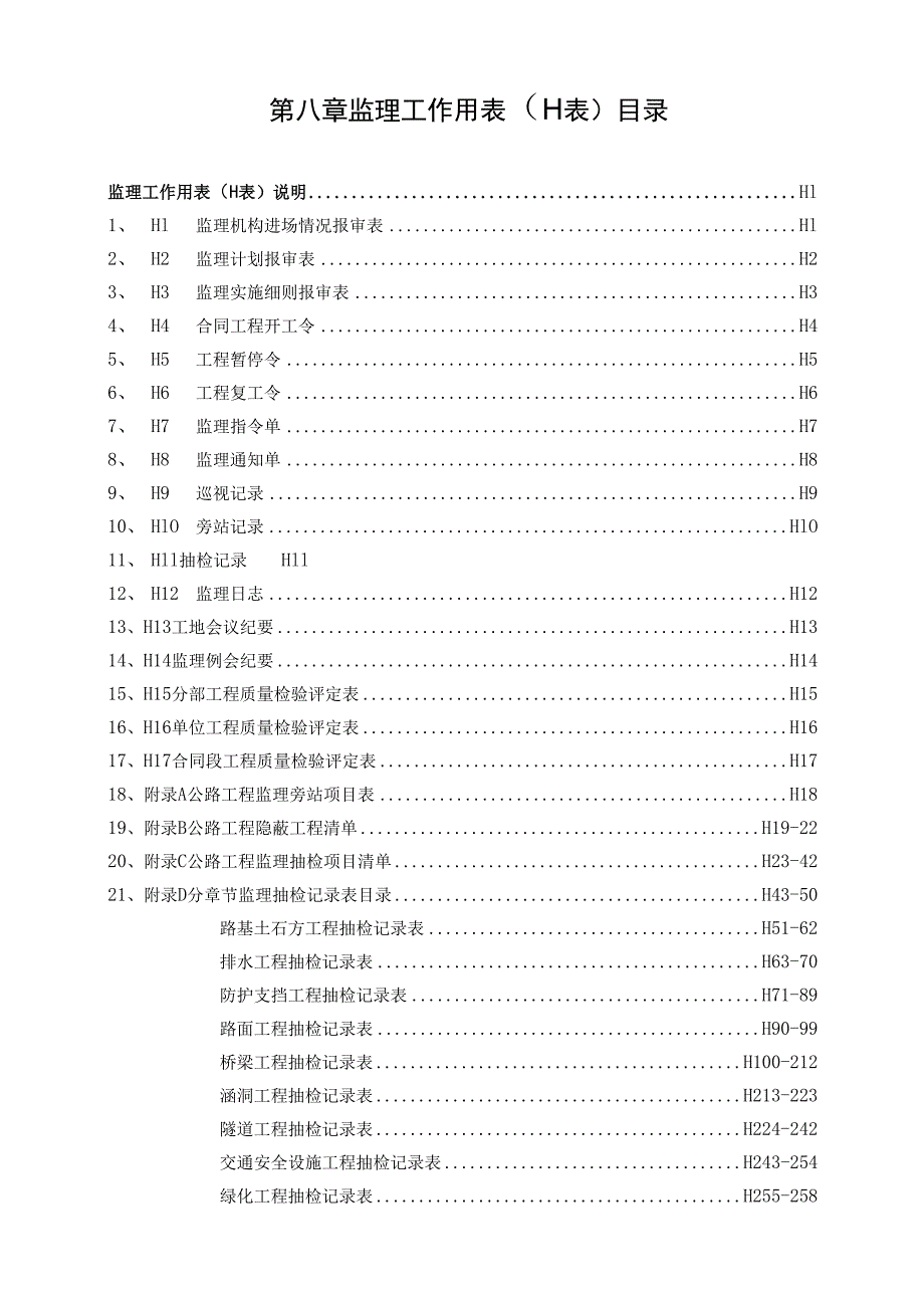 第八章监理工作用表（H表）目录、说明.docx_第2页