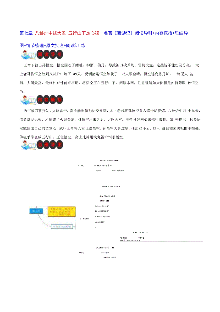 西游记名著阅读导引与内容概括（含思维导图与情节梳理）及阅读训练第七章：八卦炉中逃大圣 五行山下定心猿.docx_第1页