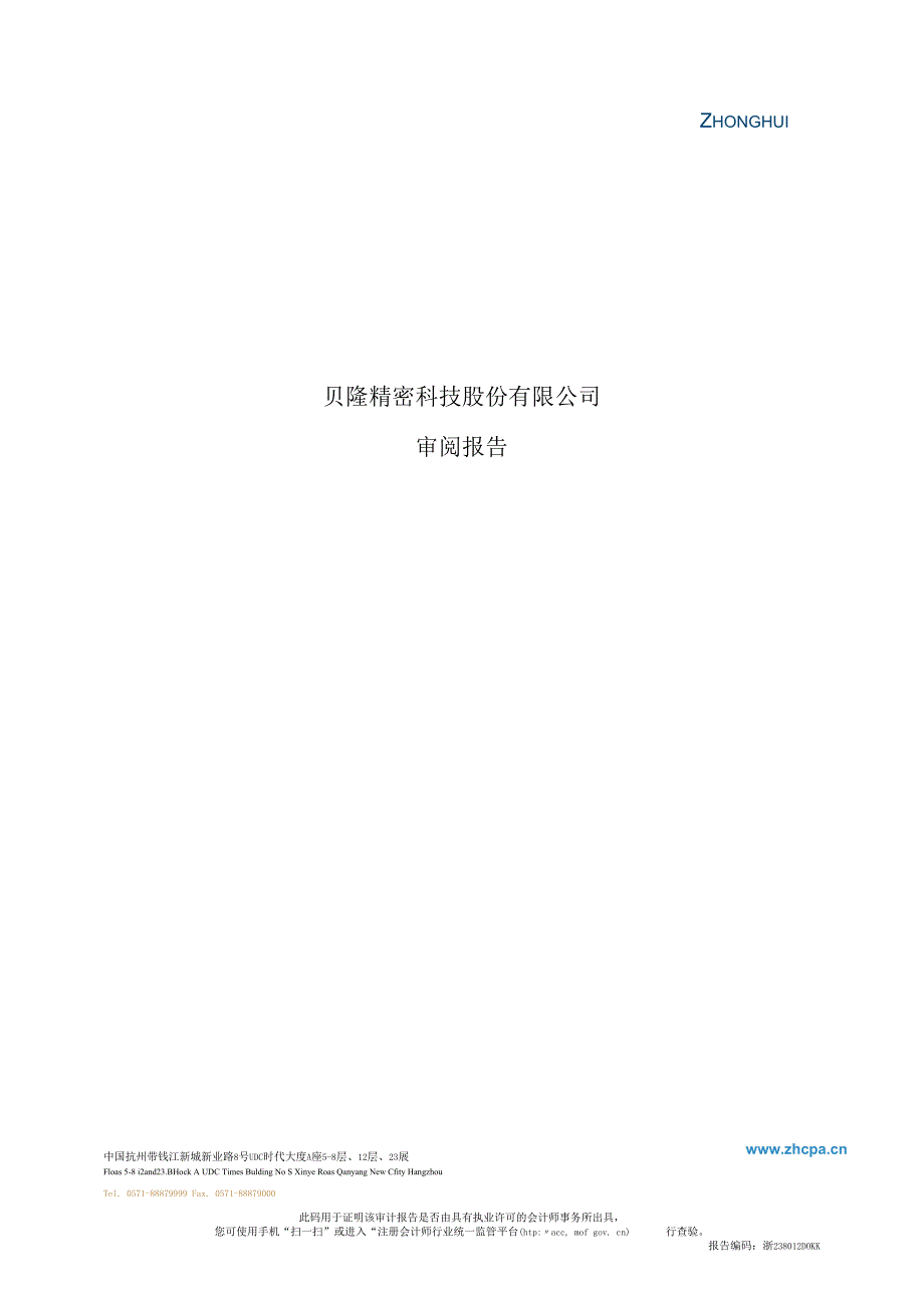 贝隆精密：公司财务报表及审阅报告（2023年1月-9月）.docx_第1页