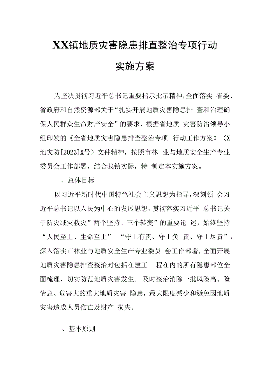 XX镇地质灾害隐患排查整治专项行动实施方案.docx_第1页