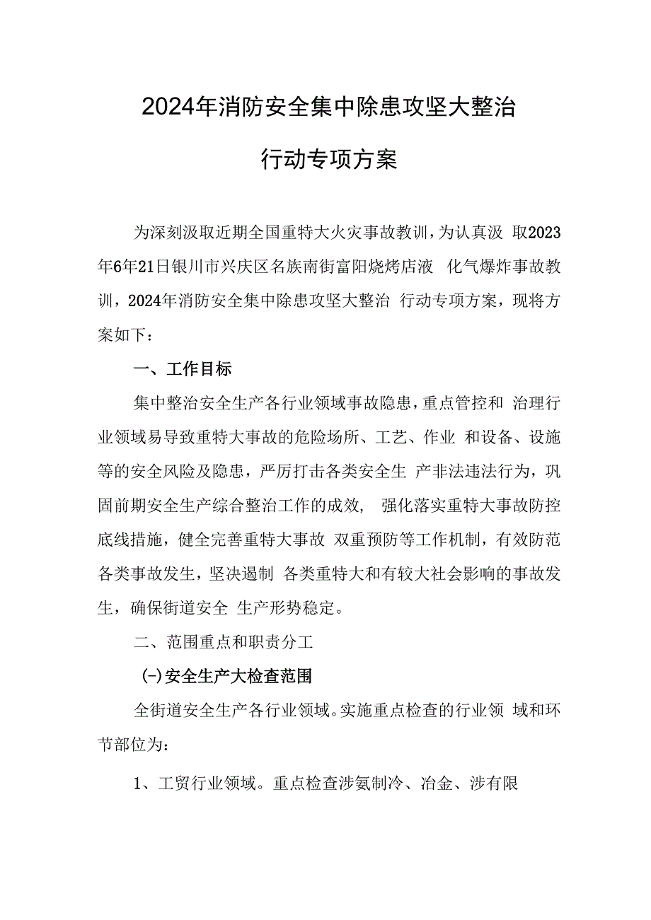 2024年民营企业《消防安全集中除患攻坚大整治行动》工作方案 合计5份.docx_第1页