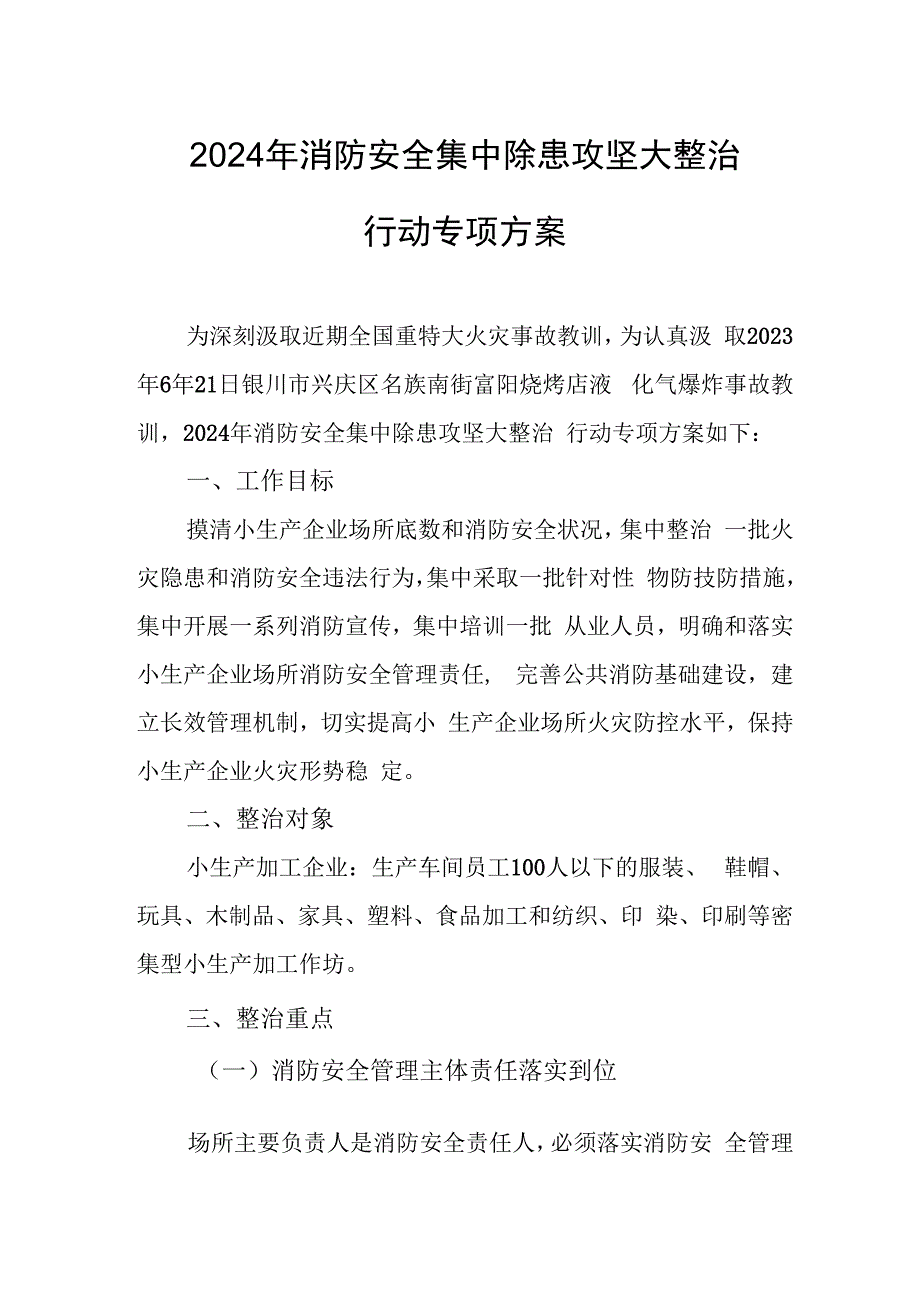 三甲医院2024年消防安全集中除患攻坚大整治行动专项方案 合计7份.docx_第1页