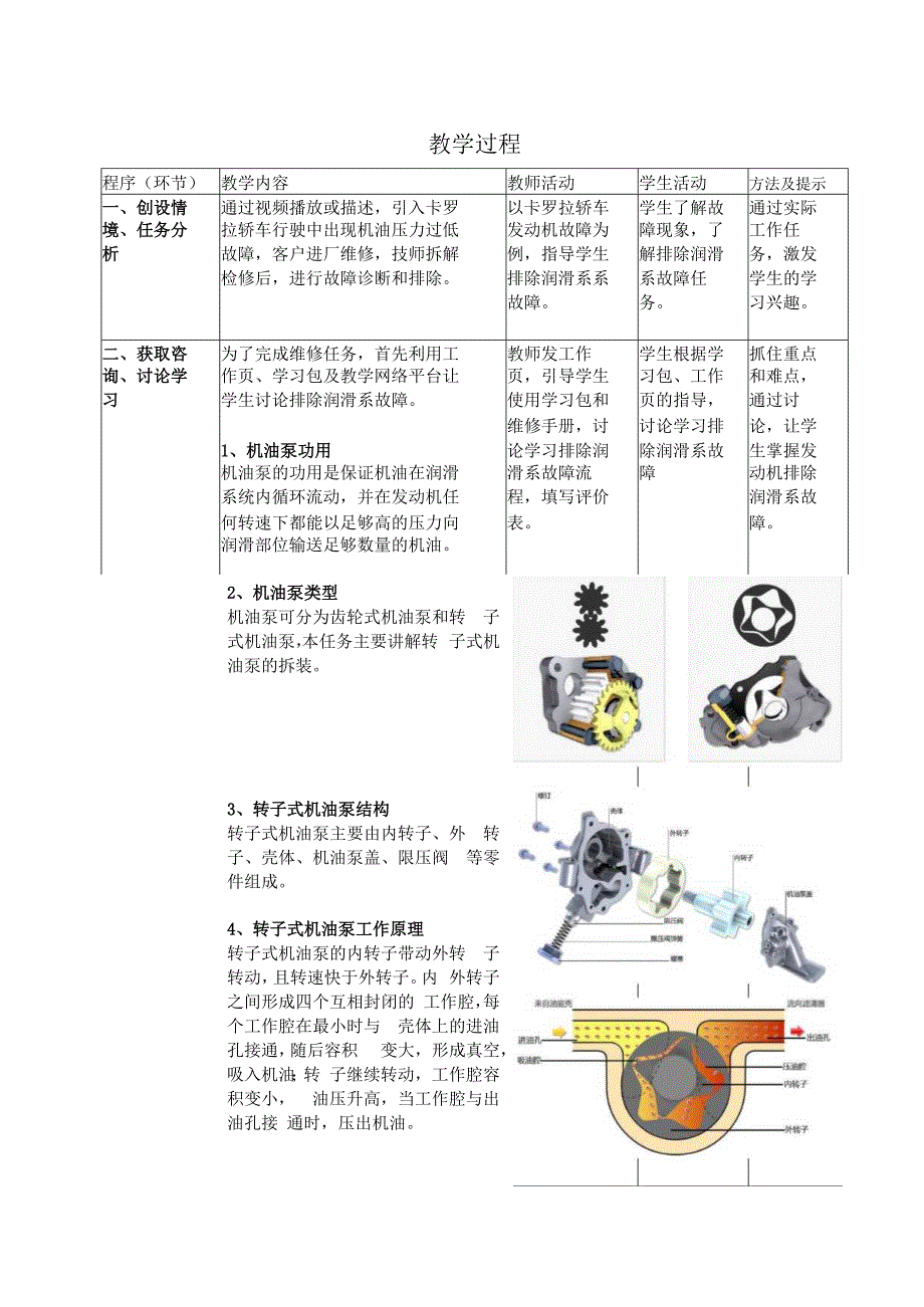 《汽车发动机构造与维修》（配实训工单） 教案 4-2更换机油泵（4学时）.docx_第2页