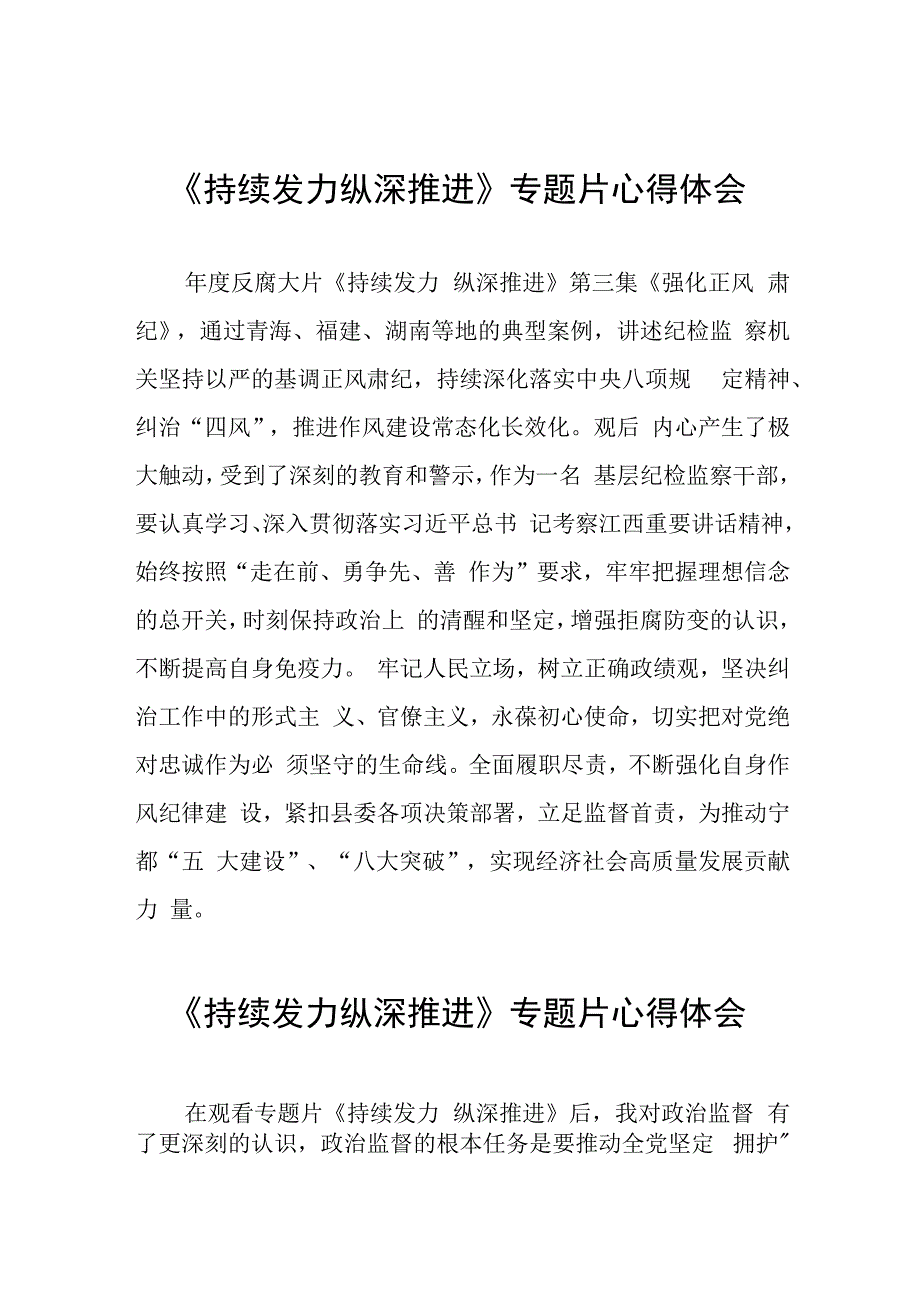 十四篇党员干部观看电视专题片《持续发力 纵深推进》的心得体会.docx_第1页