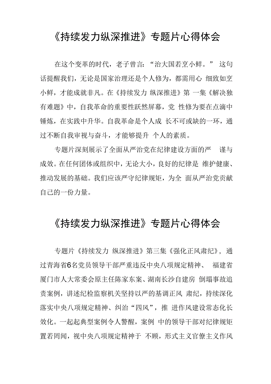 十四篇党员干部观看电视专题片《持续发力 纵深推进》的心得体会.docx_第3页