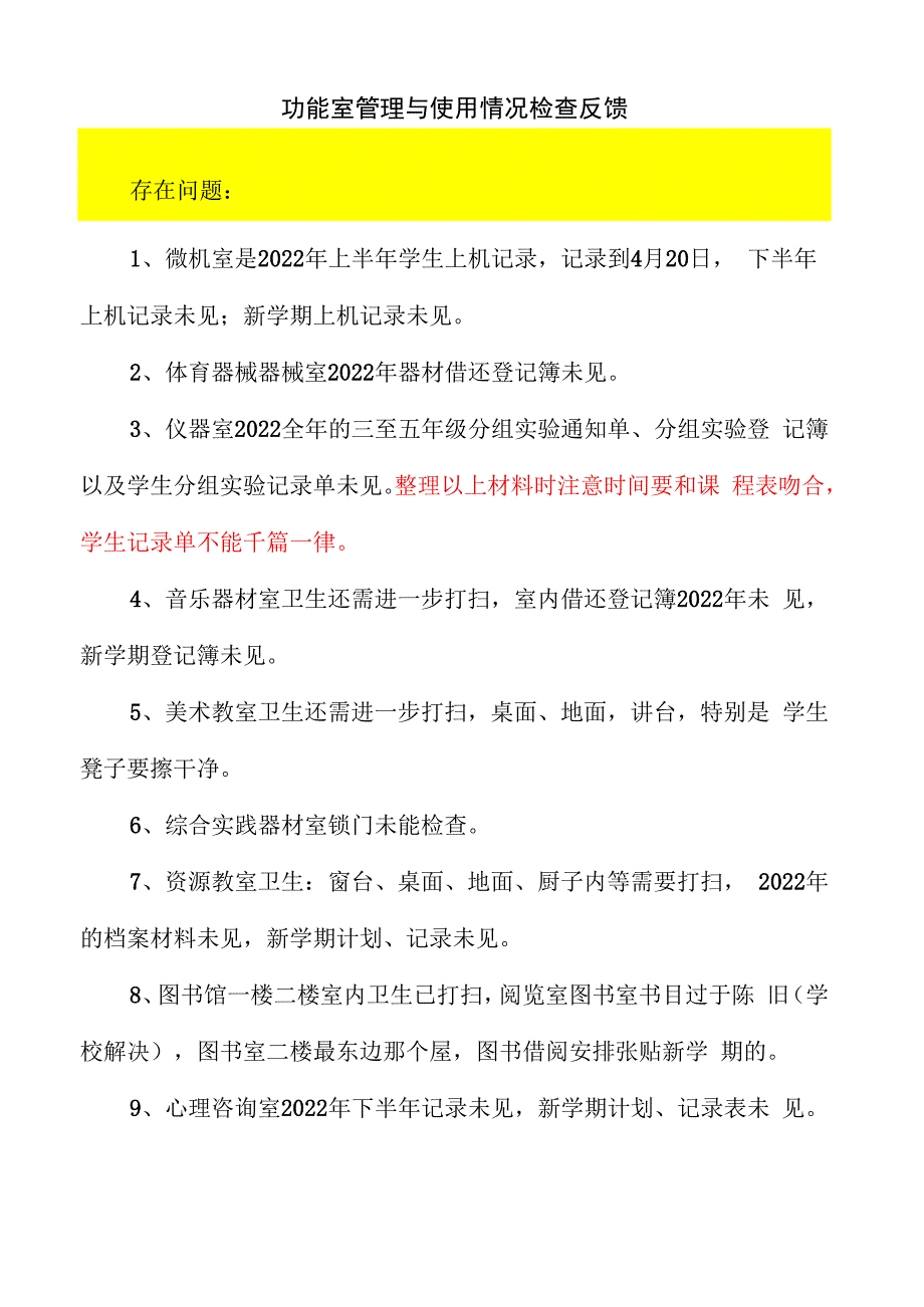 功能室管理与使用情况检查反馈.docx_第1页