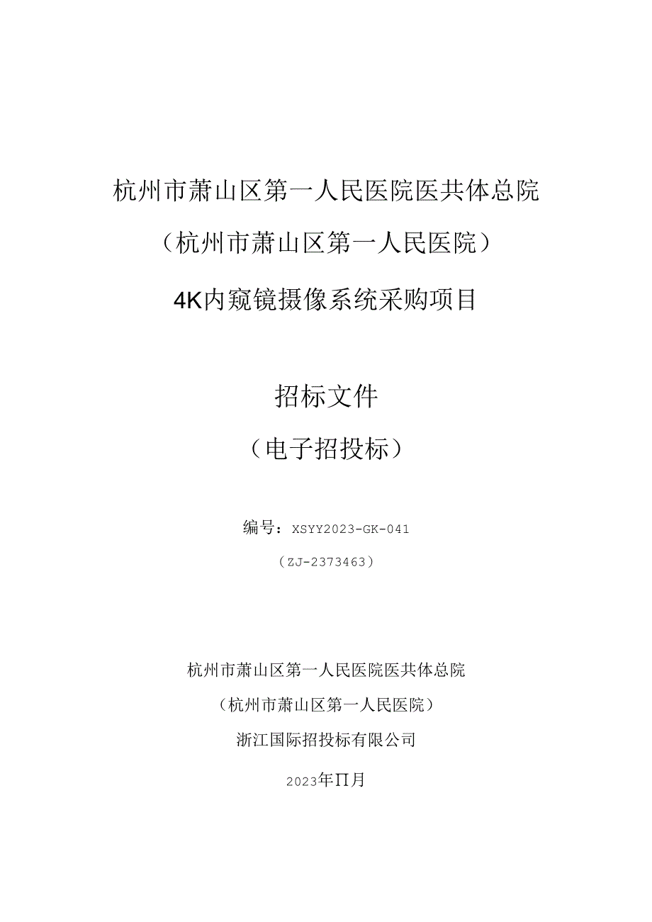 医院医共体总院（杭州市萧山区第一人民医院）4K内窥镜摄像系统招标文件.docx_第1页