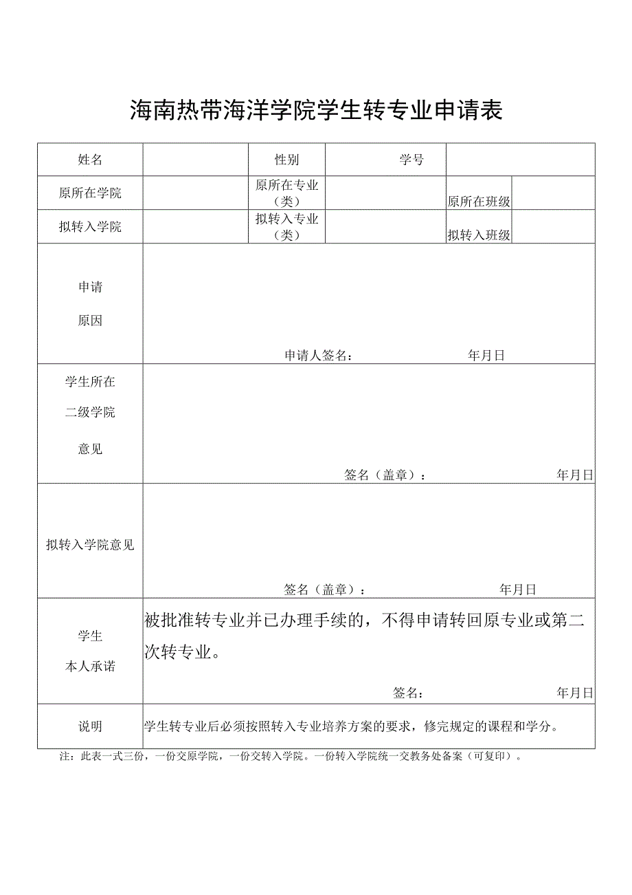 海南热带海洋学院学生转专业申请表.docx_第1页