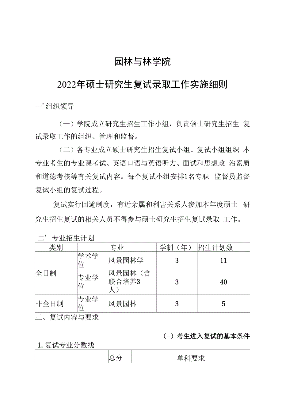 园林与林学院2022年硕士研究生复试录取工作实施细则.docx_第1页