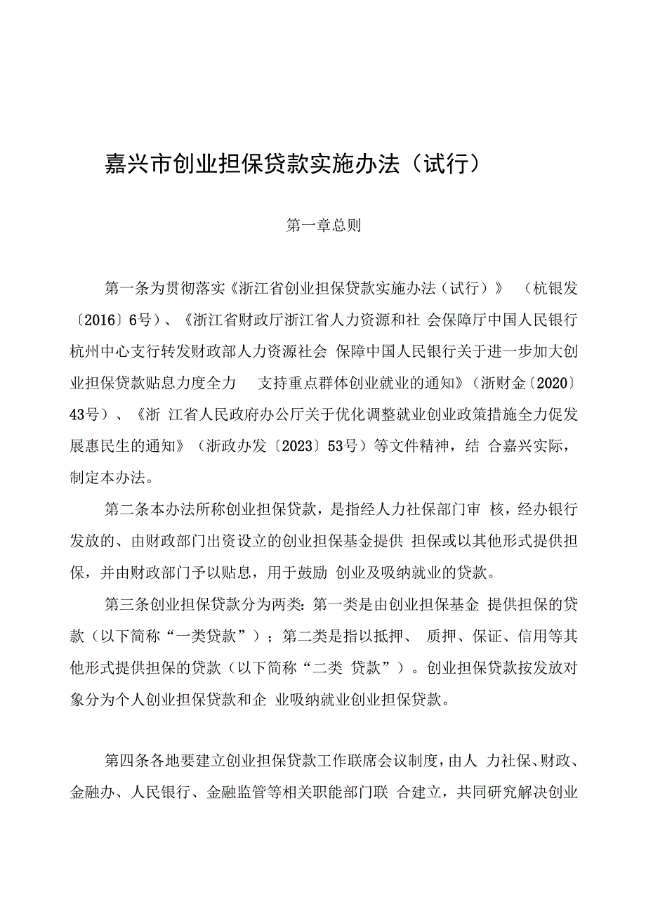 嘉兴市创业担保贷款实施办法（试行）.docx_第1页