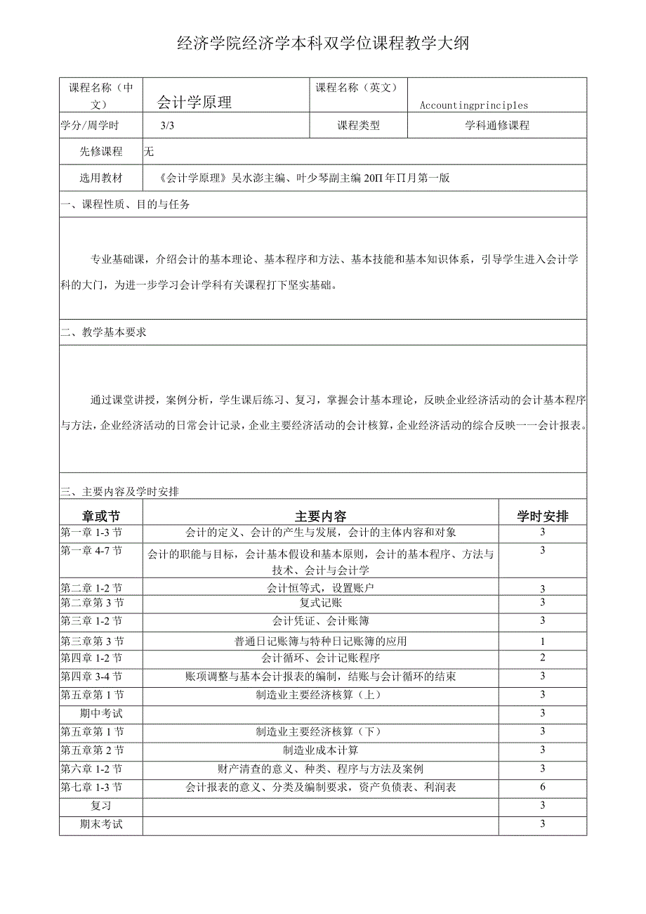 经济学院经济学本科双学位课程教学大纲.docx_第1页