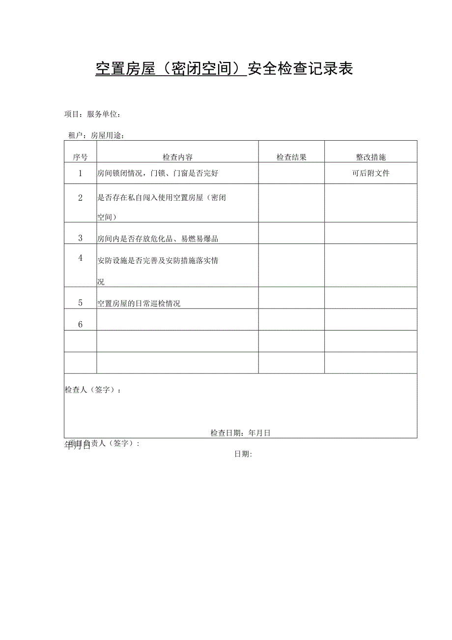 空置房屋（密闭空间）安全检查记录表.docx_第1页