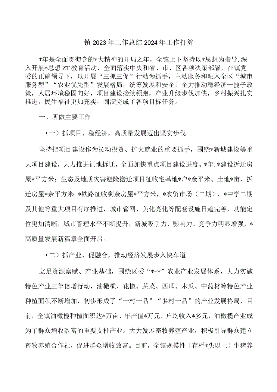 镇2023年工作总结2024年工作打算.docx_第1页