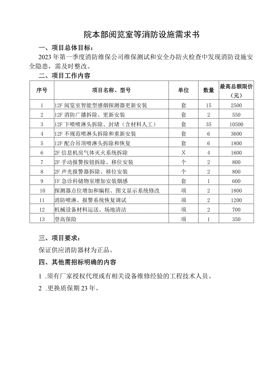 院本部阅览室等消防设施需求书.docx_第1页