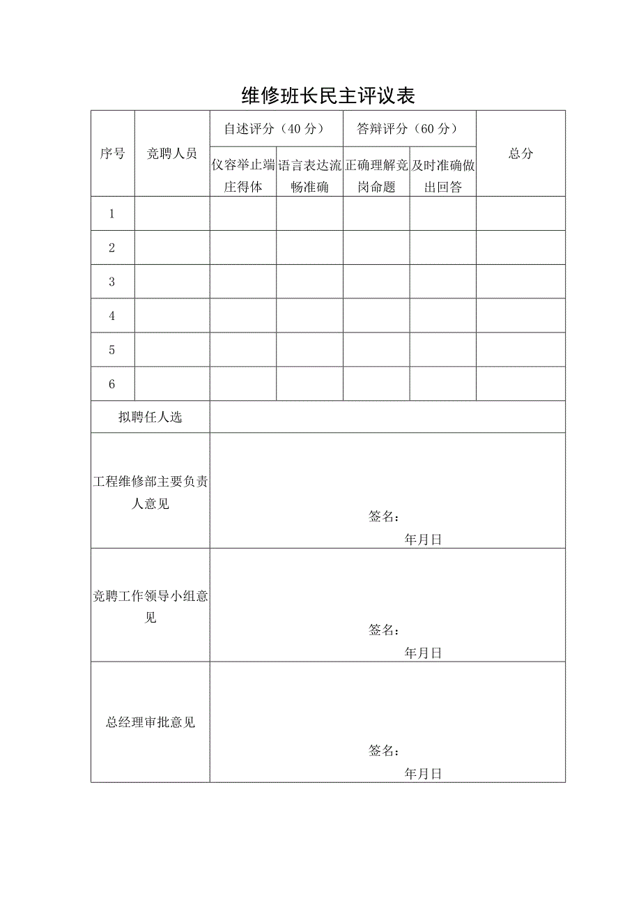 维修班长民主评议表.docx_第1页