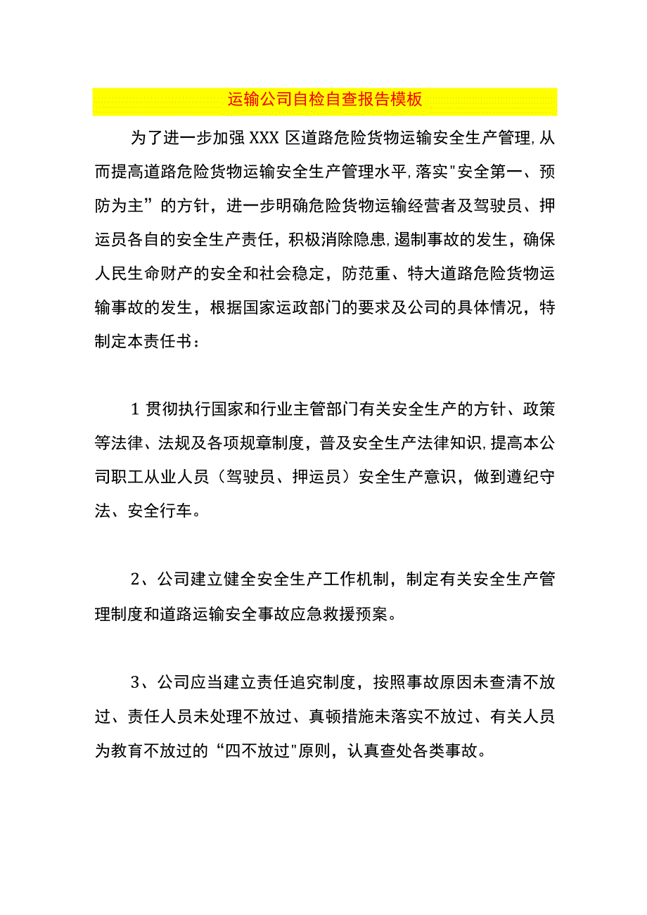 运输公司自检自查报告模板.docx_第1页