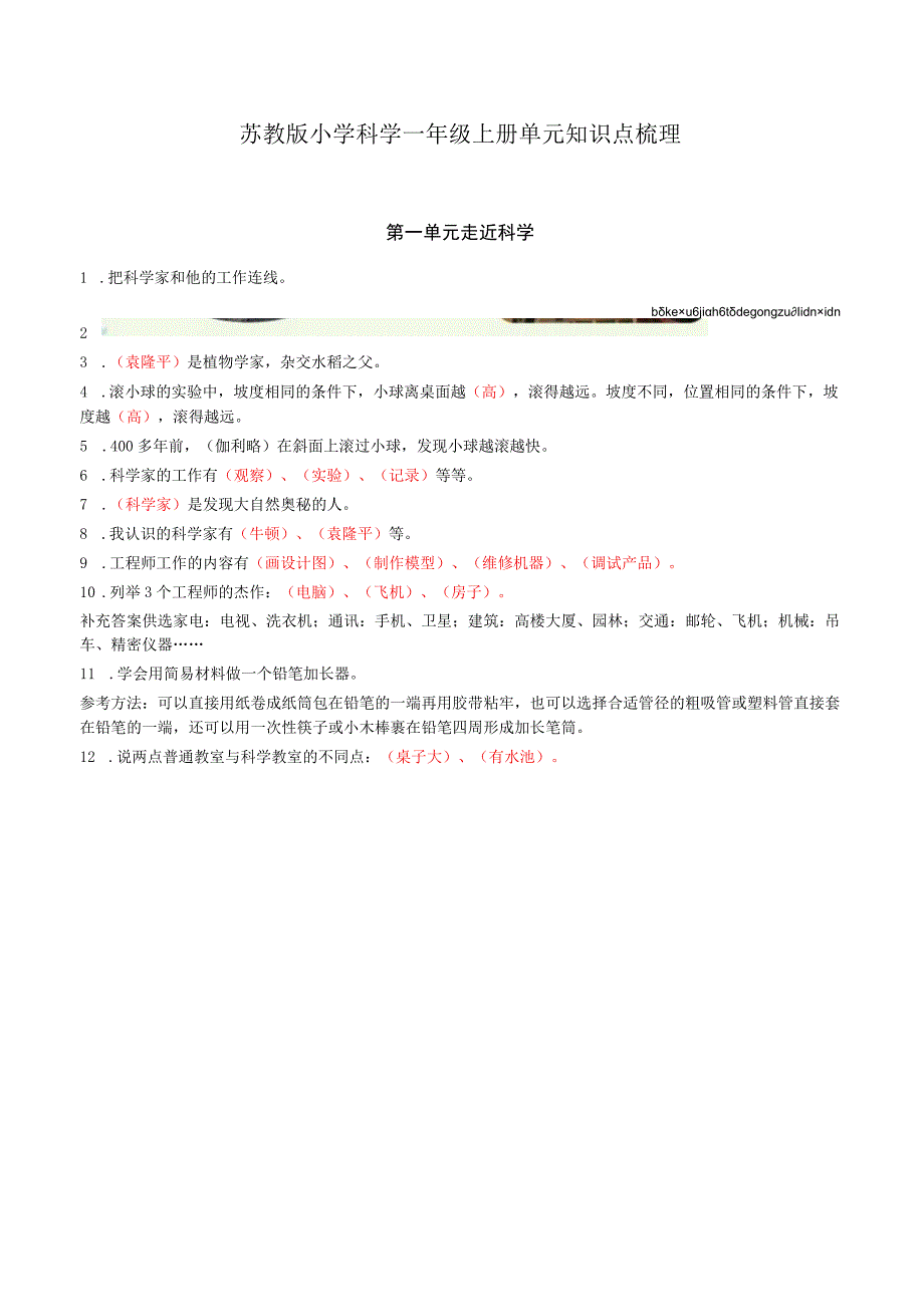 苏教科学一年级上册知识点整理.docx_第1页