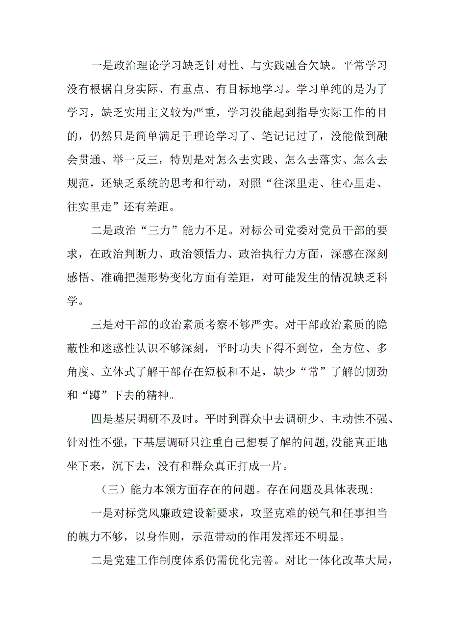 领导班子某石油公司2023年度专题民主生活会对照检查材料.docx_第2页