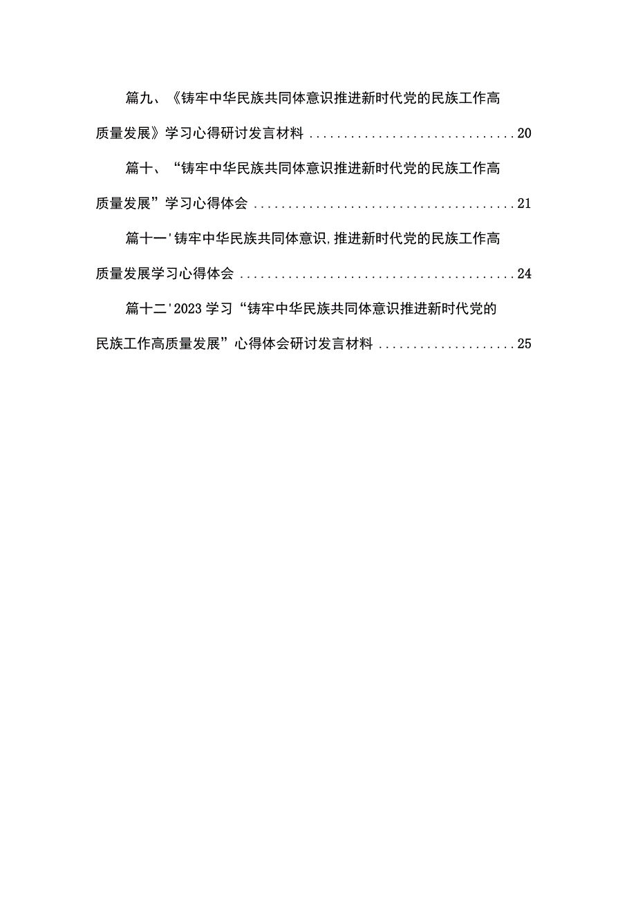 铸牢中华民族共同体意识推进新时代党的民族工作高质量发展学习心得研讨交流发言材料（共12篇）.docx_第2页