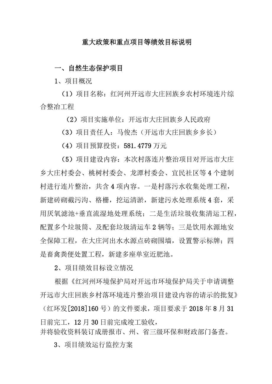 重大政策和重点项目等绩效目标说明.docx_第1页