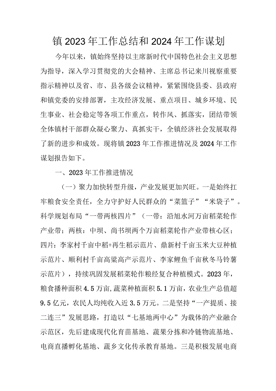 镇2023年工作总结和2024年工作谋划.docx_第1页