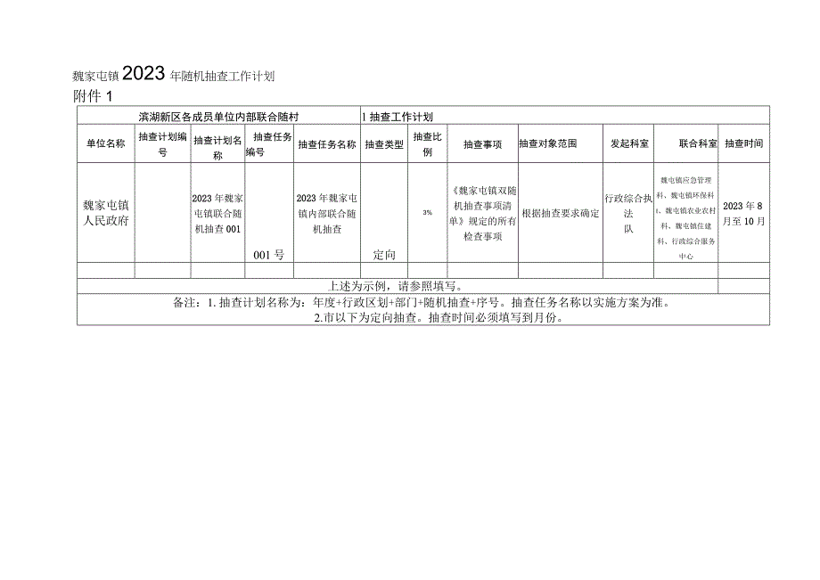 魏家屯镇2023年随机抽查工作计划.docx_第1页