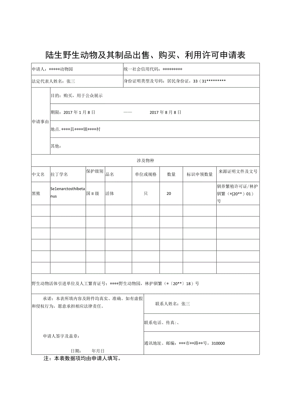 陆生野生动物及其制品出售、购买、利用许可申请表.docx_第1页