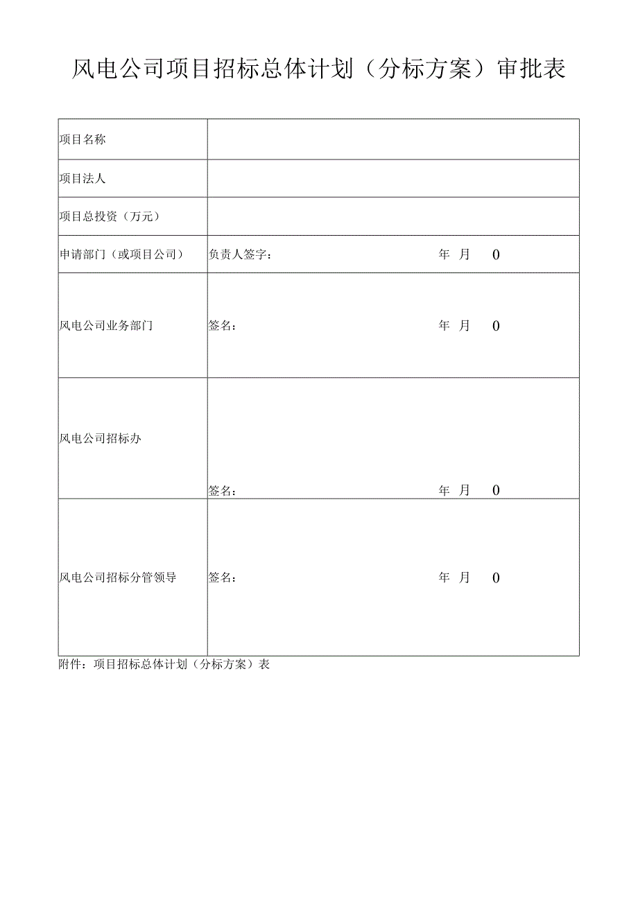 风电公司项目招标总体计划(分标方案)审批表.docx_第1页