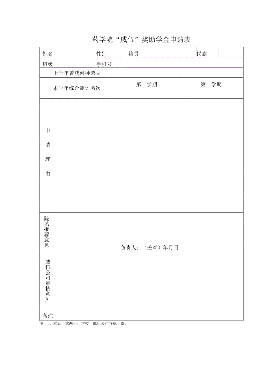 药学院“戚伍”奖助学金申请表.docx_第1页