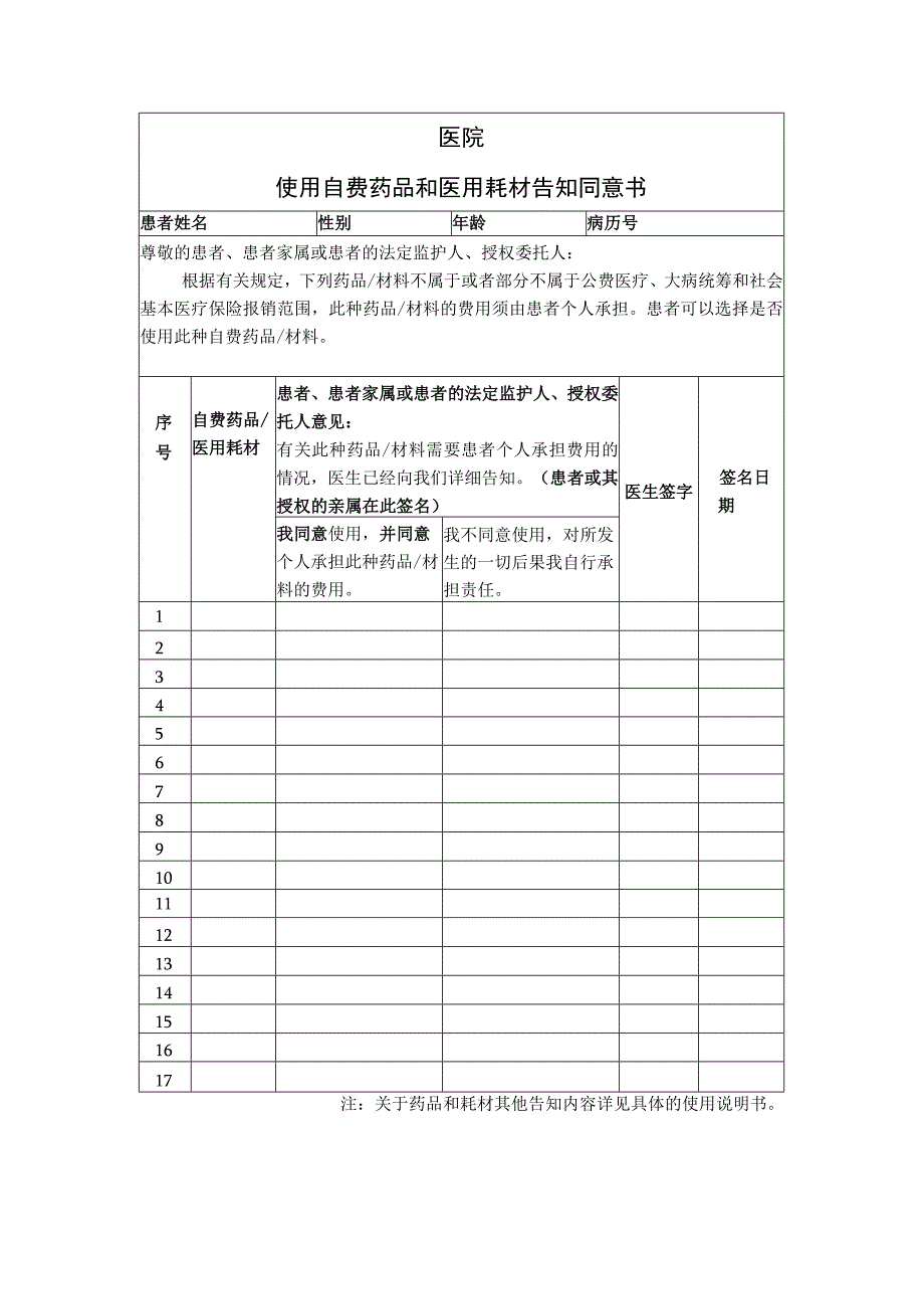 自费药品和医用耗材告知同意书.docx_第1页