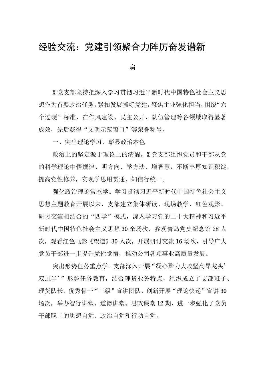 经验交流：党建引领聚合力+踔厉奋发谱新篇.docx_第1页