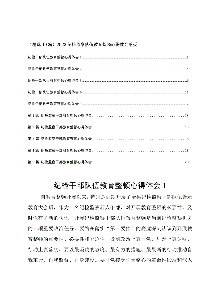 （精选10篇）2023纪检监察队伍教育整顿心得体会感受.docx_第1页