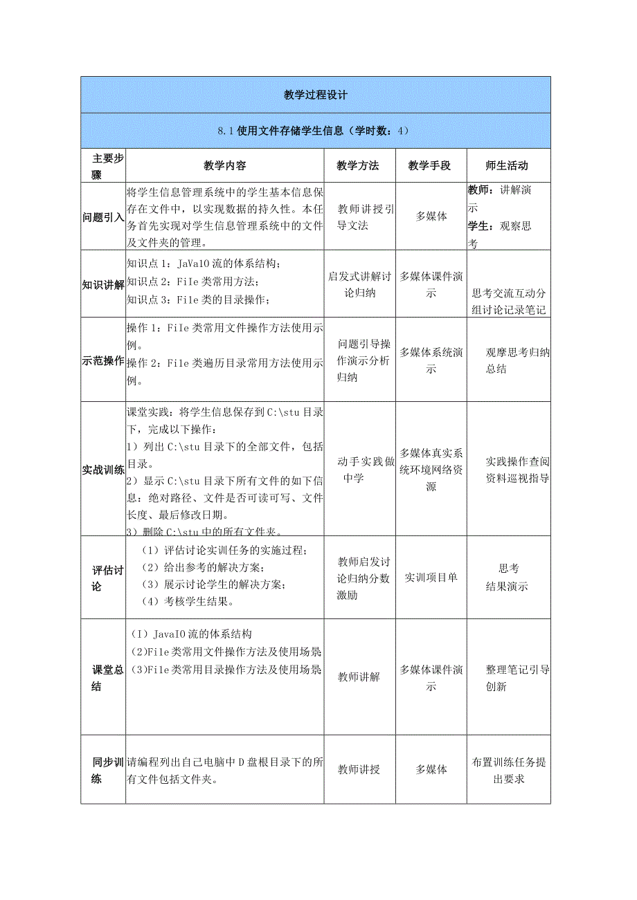 Java程序设计项目式教程 教案 教学设计-单元8 Java文件处理.docx_第3页